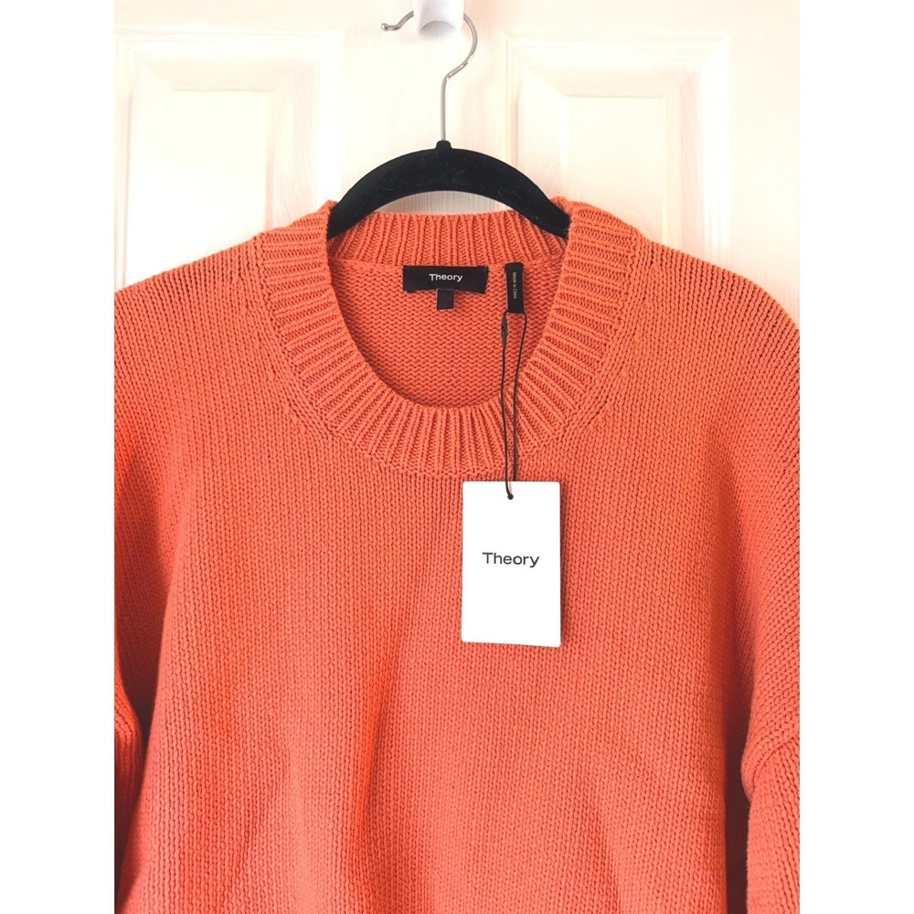 Theory Womens Oversized Crewneck Sweater Sienna Orange Cotton Blend‎ NEW LARGE - Picture 5 of 6